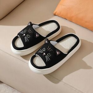 Black and White Slip-On Slippers with Open Toe